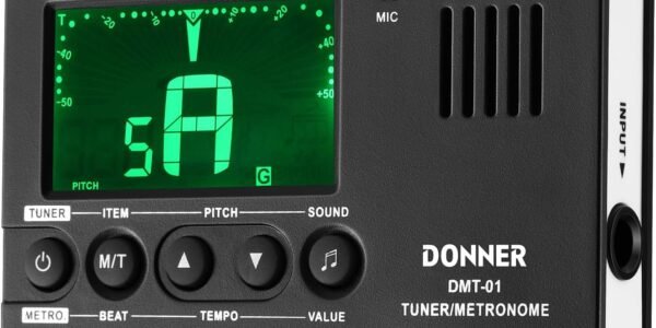 Donner Afinador de Guitarra Metrónomo sintonizador digital para Guitarra/Bajo/Ukulele/Violín/Afinador Cromático Clip con Pantalla LCD, 3 en 1 sintonizador metrónomo generador de tono(DMT-01)